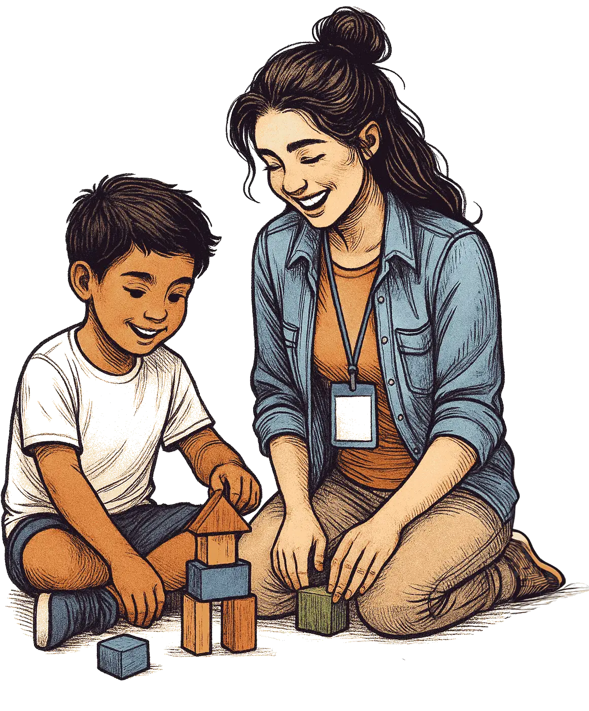 erzieherin spilt mit kind auf dem boden